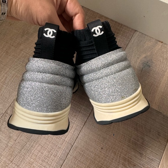 2017 Chanel CC Logo sock silver black knit sneakers slip on shoes bag jacket 39 - Picture 6 of 7